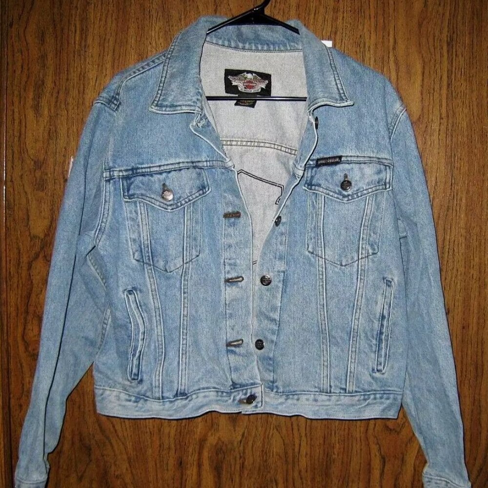 Harley Davidson VINTAGE Jean Jacket Women's Size Large Shield Logo - used